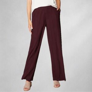 Pure Jill Elements Pleated Wide Leg Pants Plum XL Petite Lenzing EcoVero Pull-On
